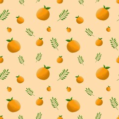 Fabric pattern with orange and leaves, stitched pattern