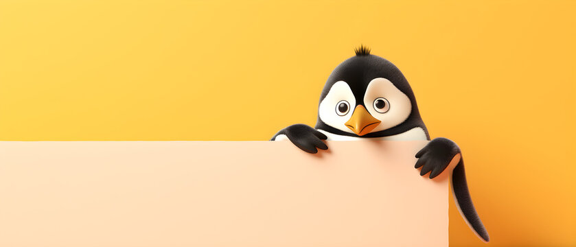 Penguin on isolated Butter Yellow color background created with Generative AI Technology