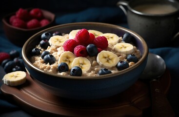 muesli with berries, oatmeal breakfast with berries