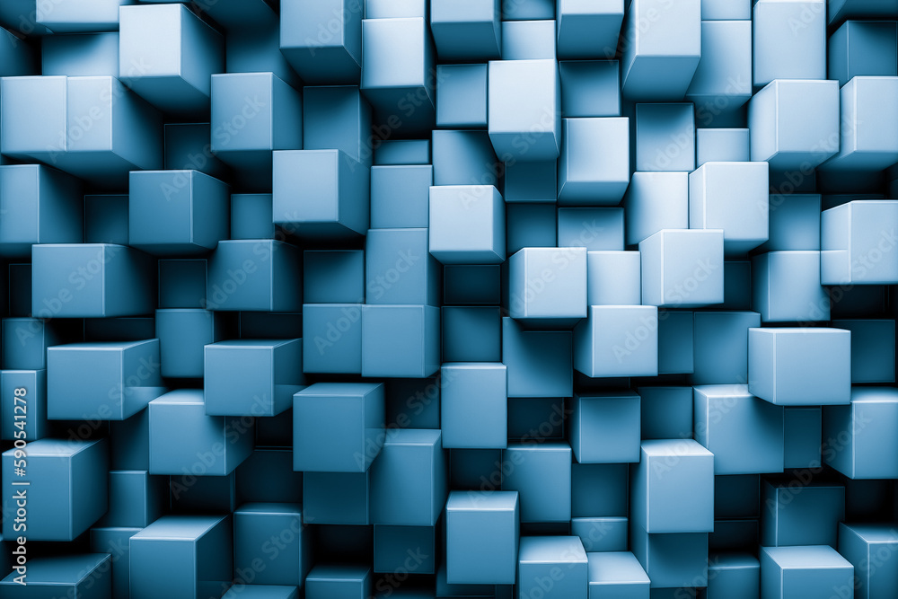 Poster abstract background of cube blocks wall stacking blue design for cubic wallpaper background . admira