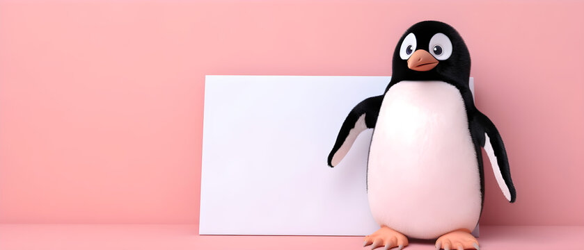 Penguin on isolated Blush Pink color background created with Generative AI Technology
