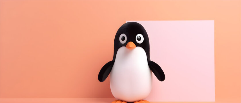 Penguin on isolated Blush Pink color background created with Generative AI Technology