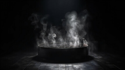 Fototapeta na wymiar Empty stage with smoke on a dark background, Generative AI
