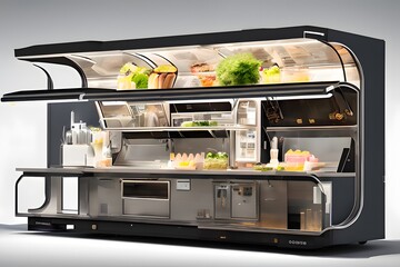 Obraz premium Futuristic food truck isolated on white background. Ai generative.