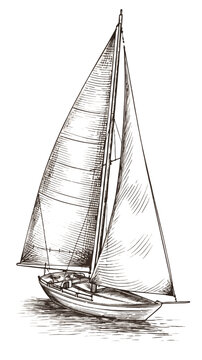 Vintage Sail Boat Drawing Hand Drawn Vector Editable