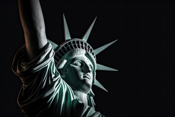 Statue of liberty in the night. Statue of Liberty at Liberty Island and Ellis Island. - obrazy, fototapety, plakaty