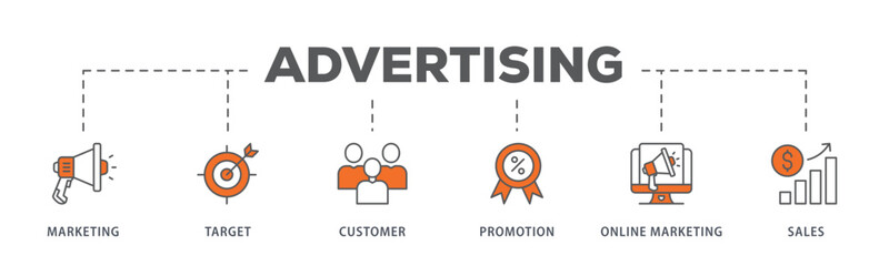 Advertising banner web icon vector illustration concept with icon of marketing, target, customer, promotion, online marketing, and sales
