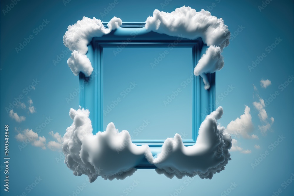 Poster frame isolated on white cloud background in the sky in square shape. concept of luxurious fantasy. f