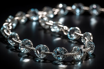 diamond necklace on black background created with Generative AI technology