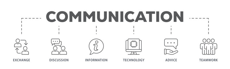 Communication banner web icon vector illustration concept with icon of exchange, discussion, information, technology, advice, and teamwork
