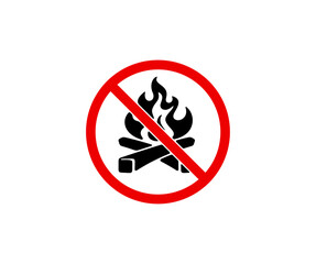 Prohibition sign and symbol, cannot be bred bonfire and can't make fire, graphic design. Prohibited symbol, prohibited mark and forbidden sign, flame, balefire and campfire, vector design