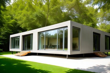 A futuristic illustration of a contemporary 3D printed sea ranch style eco house. Ai generative.