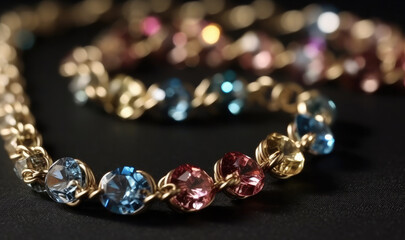 diamond necklace on black background created with Generative AI technology