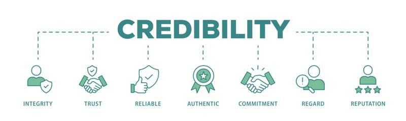 Credibility banner web icon vector illustration concept with icon of integrity, trust, reliable, authentic, commitment, regard, and reputation
