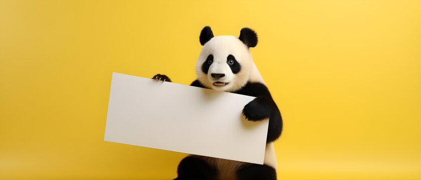 Panda on isolated Butter Yellow color background created with Generative AI Technology