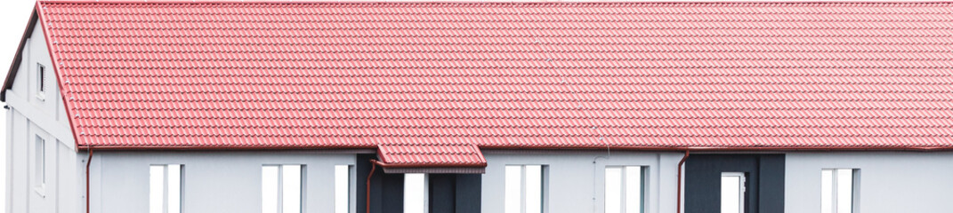 Fototapeta premium One-storey building administrative building with a new roof made of metal tiles