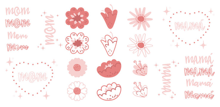 Set de ilustraciones decorativas para el d&iacute;a de la madre. Vector