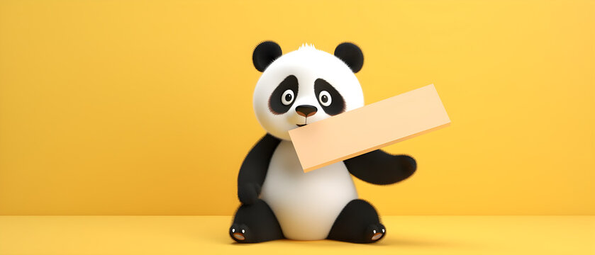 Panda on isolated Butter Yellow color background created with Generative AI Technology