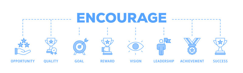 Encourage banner web icon vector illustration concept with icon of opportunity, quality, goal, reward, vision, leadership, achievement, success
