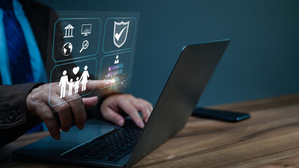 man prioritizes security in cyberspace he logs in to his family's online banking, ensuring safety...