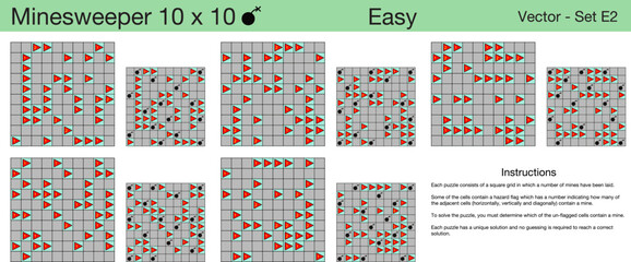 5 Easy Minesweeper 10 x 10 Puzzles. A set of scalable puzzles for kids and adults and ready for web use, or to be compiled into a standard or large print activity book.