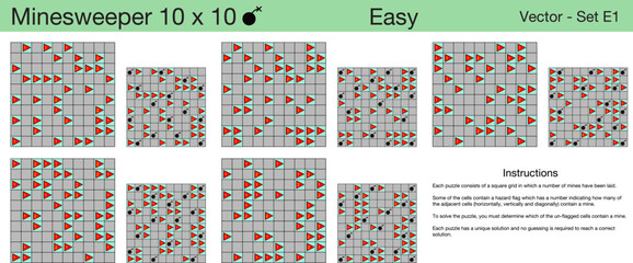 5 Easy Minesweeper 10 x 10 Puzzles. A set of scalable puzzles for kids and adults and ready for web use, or to be compiled into a standard or large print activity book.