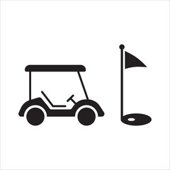 Golf car vector icon. Golf cart symbol. Outdoor golf car flat sign design pictogram illustration. UX UI icon