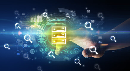 touching with soft gesture multimedia screen with future technology concept