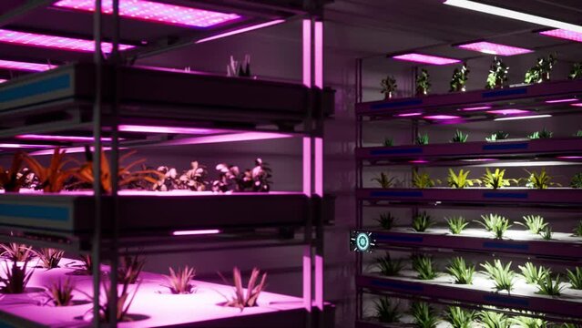 3d render animation of vertical farm plant seed in grow light modern futuristic look motion graphic video