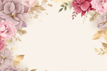 Floral background with white roses and golden leaves. Generative AI
