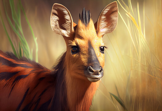 Portrait of a sitatunga antelope. Created with Generative AI