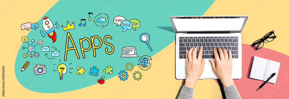Poster apps theme with person using a laptop computer