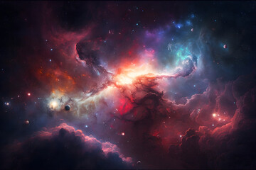 Obraz na płótnie Canvas Bright cosmic background, featuring stars, galaxies, and nebulas, Generative AI