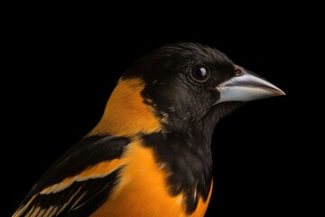 Naklejka premium Oriole closeup profile on dark background. Bird photography. Generative AI.