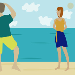 Couple on the beach vector illustration