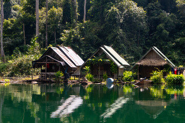 Fototapeta na wymiar Small village in green forest in Khao Sok, Thailand 