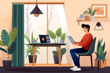 Fototapeta premium Effortless Productivity in a Cozy Home Office. Generative AI