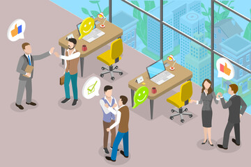 3D Isometric Flat Vector Conceptual Illustration of Cheerful Colleagues, Giving High-five