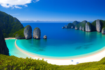 Sea aerial view,Top view,amazing nature background.The color of the water and beautifully bright.Azure beach with rocky mountains and clear water of Thailand ocean at sunny ... See More