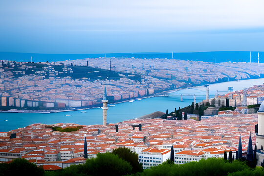 Beautiful landscape with city, sea and skyline views in Istanbul