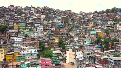 Aerial footage of favela da Rocinha, the Biggest Slum in Latin America. Located in Rio de Janeiro, Brazil