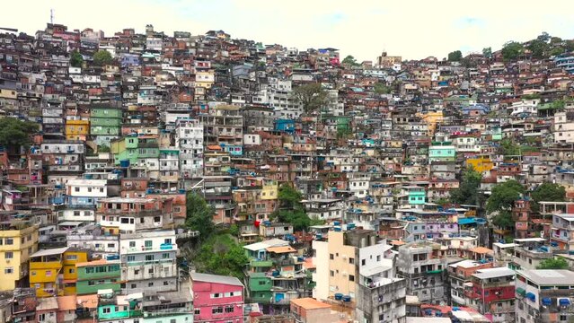 Aerial footage of favela da Rocinha, the Biggest Slum in Latin America. Located in Rio de Janeiro, Brazil