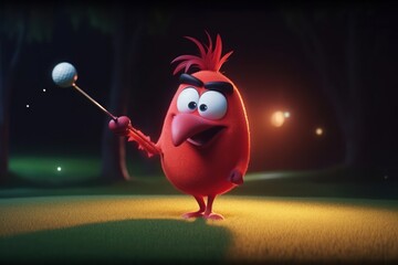 Bird Golfer On Golf Course Playing Golf At Sunset Generative AI