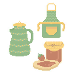 Cute Kitchen Baking Doodle in Pixel Art Illustration