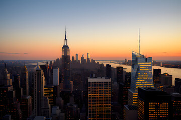 Fototapeta premium Manhattan downtown skyline at dusk in New York City.