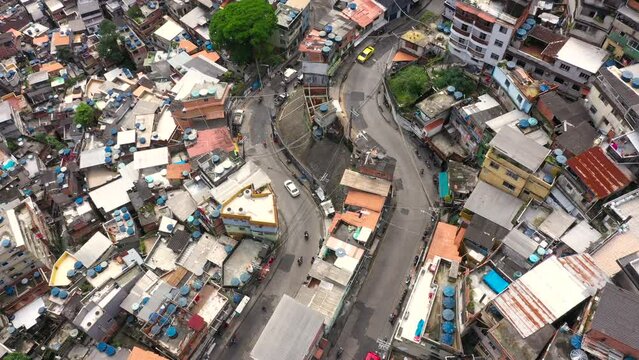 Aerial footage of favela da Rocinha, the Biggest Slum in Latin America. Located in Rio de Janeiro, Brazil