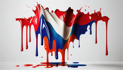 Laos Country Flag Colors of Liquid Oil Paint Splashing and Explosion Abstract Art on White Backdrop AI Generative