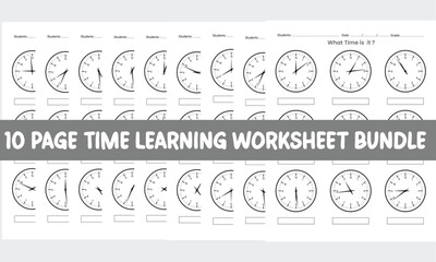 10 page Time Learning Worksheet and telling Time worksheet bundle for kids books