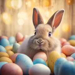 little cute rabbit with his easter eggs