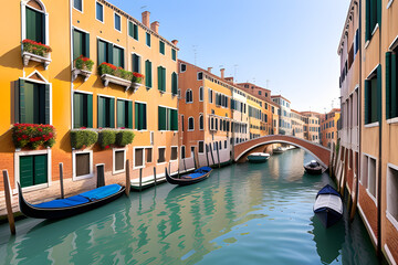 Obraz premium VENICE, ITALY - December 21, 2017 : View of water street and old buildings in Venice, ITALY